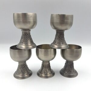 Set of 6 Zinn 94% Pewter Harvest Grape Vine Cordial Goblets Small Chalices